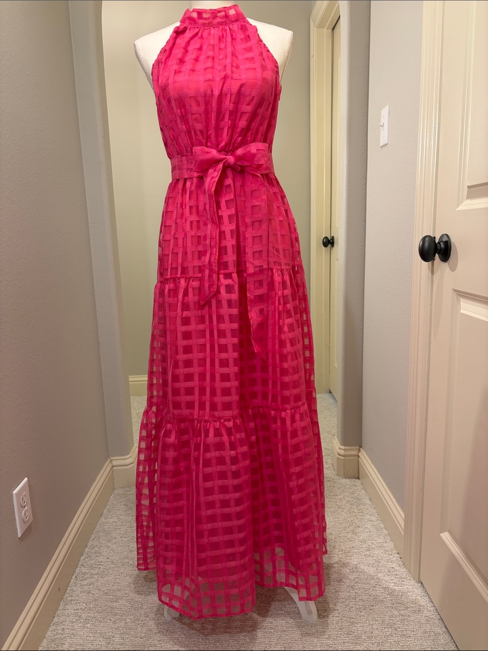 Wish Hot Pink Halter Maxi Dress with Waist Tie